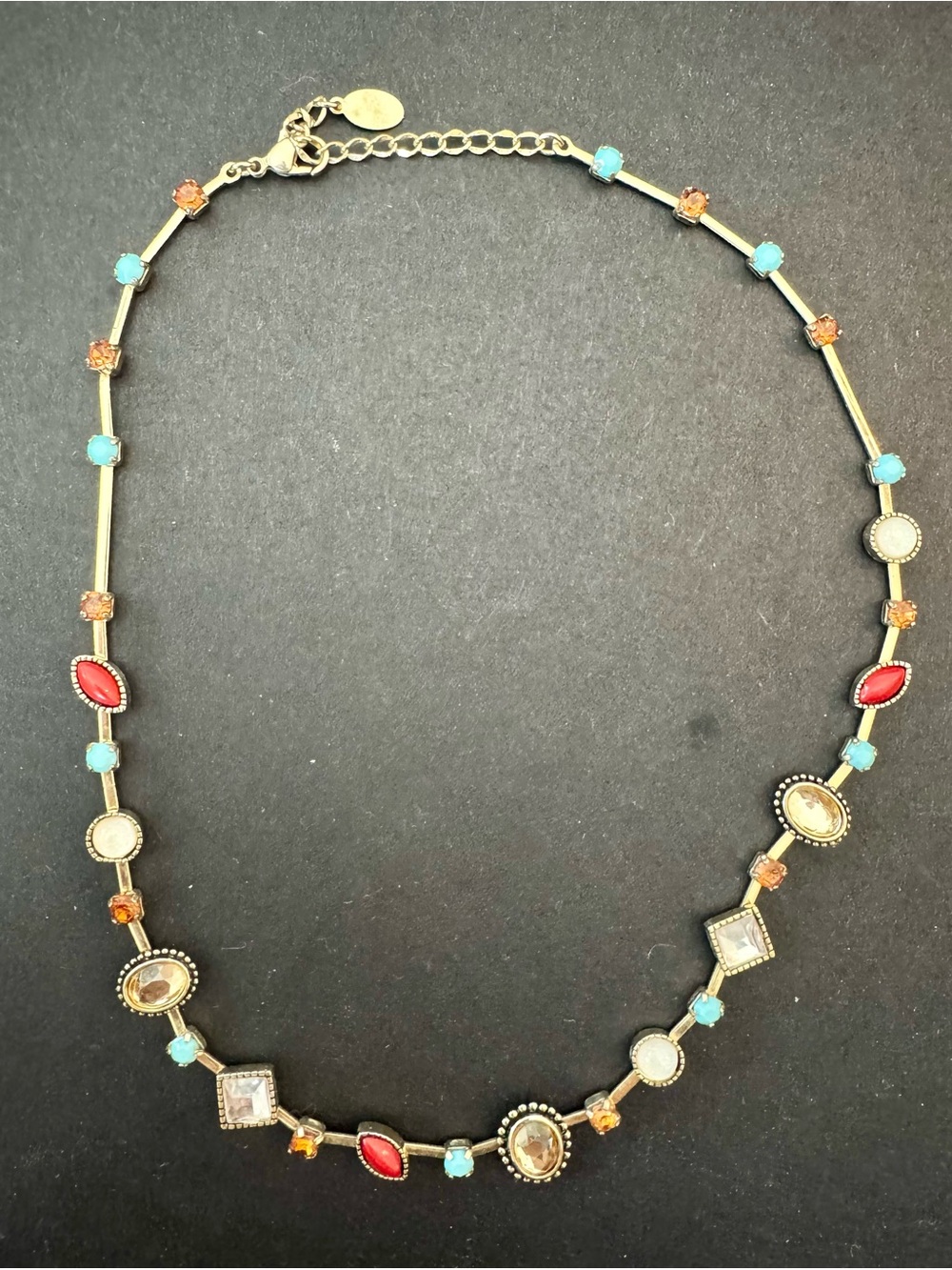 Carolina Herrera CH Signed Multicolor Crystal Statement Necklace Gold Tone 18”